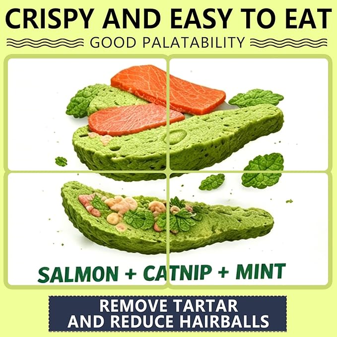 Catnip Cat Treats - Mint Flavor Crunchy Biscuits for Dental Health, Made with Real Fish in a 6oz Resealable Jar