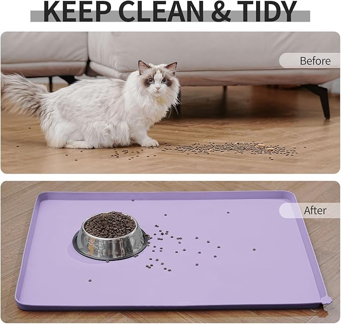 Reopet Waterproof Pet Feeding Mat, Non-Slip Silicone Placemats for Dog Cat Food and Water Bowl, High Raised Edges to Prevent Spills and Protect Floors