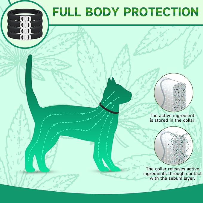 4 Pack Cat Flea Collars, Cat Flea and Tick Treatment, 32 Months Protection Flea and Tick Prevention for Cats, Waterproof Flea Collar for Cats, Black