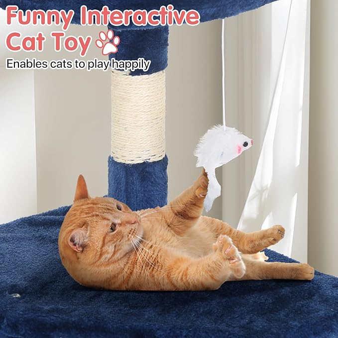 Cat Tree, 36 Inches Indoor Cat Tree Tower Condo, Natural Sisal Cat Scratching Post with Cozy Bed, Small Cats Tree for Kittens, Soft Perch & Cute Toys, Navy Blue