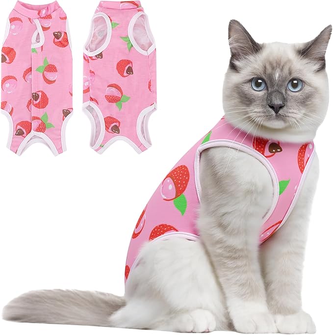 Coppthinktu Cat Recovery Suit Female Cats Onesie for Cats, Breathable Cat Surgery Suit for Surgical Abdominal Wounds Skin Diseases, Cute Kitten Spay Recovery Suit E-Collar Alternative Anti Licking