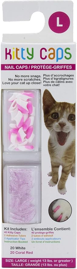 Kitty Caps Nail Caps for Cats | White with Pink Tips & Clear with Pink Glitter, 40 Count, Large - 3 Pack | Safe, Stylish & Humane Alternative to Declawing | Stops Snags and Scratches