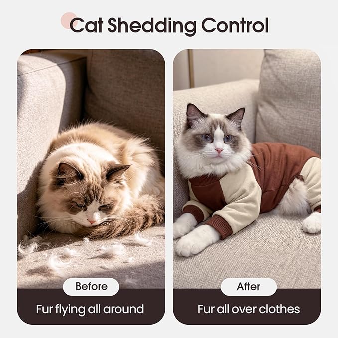 DENTRUN Cat Recovery Suit with Legs - Shedding Control & Anti-Licking Onesie, Stretchy Surgical Recovery Suit Cute Cat Clothes Indoor Soft Material for Comfort and Warmth for Pets