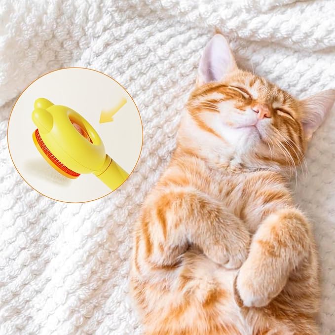 Flea Comb for Cats Dogs,Brush for Shedding Pet Hair Removal Comb Stainless Steel Massage Teeth,One-Click Hair Removal Yellow