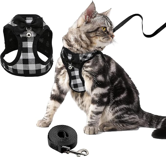 Cat Harness and Leash Escape Proof,Breathable Soft Kittens Vest for Cats Dogs, Escape Proof with Bell and Bow-Knot Decoration Christmas Medium…