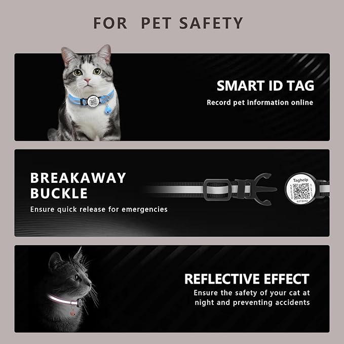 2 Pack Solid & Safe Safety Kitten Collars with Smart QR Code ID Tag for Girl Boy for Cats, Pet Collar, Breakaway Cat Collar,Silent, Lightweight,Durable QR Code Pet ID Tags (Blue)