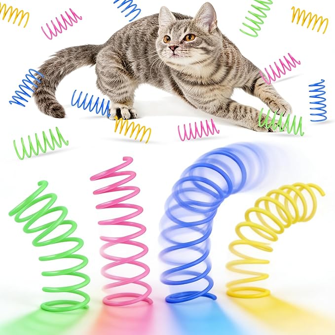 Cat Spring Toys, 60 Pack Colorful Cat Toy Springs, Interactive Spring Toys for Indoor Cats, Self Play Hunting Cat Toys