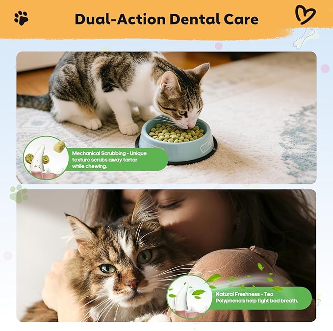 10 oz Cat Fresh Breath Dental Treats - Crunchy Dental Chews for Cats Teeth Cleaning Snacks with Brown Algae & Tea Polyphenols, Tartar Control Cat Oral Care Bites for Healthy Teeth & Gums