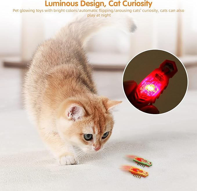 XCZAP Cat Electric Toy Bug – Automatic Rolling Interactive Cat Toy(2-Pack) (A-PC-Luminous Yellow Red)