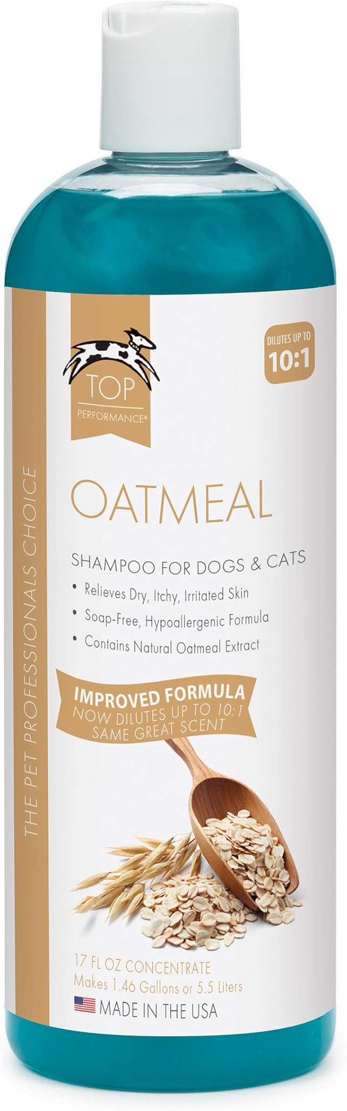 Top Performance Oatmeal Dog Shampoo and Cat Shampoo, 17 Oz. – Provides Remedy for Dry, Irritated and Itchy Skin on Pets