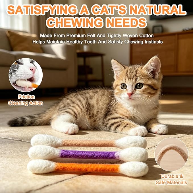 Cotton Swabs Cat Toys with Catnip,6Pack Giant Kitten Chew Sticks for Indoor Boredom,Durable Big Kitten Chew Dental Teething Ropes,Big Interactive Felt Kitty Kicker Play Lover Gift Accessories (Yellow)