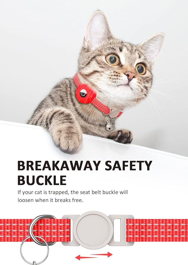 AirTag Cat Collar, Reflective Kitten Collar Breakaway Apple Air Tag GPS with Holder and Bell, Lightweight Tracker Collars for Girl Boy Cats, Kittens Puppies (Red)