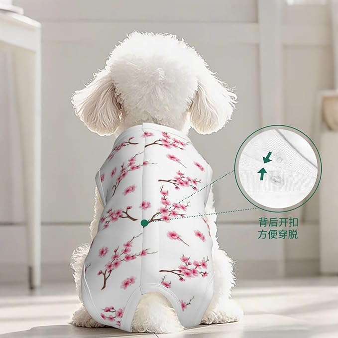 Recovery Suit for Cats After Surgery Soft Branch Flourishing Tree Cherry Flowers Blossoms Spring Theme Art Breathable Pet Bodysuit Pets Wear Anti Licking Wounds Cat Shirt