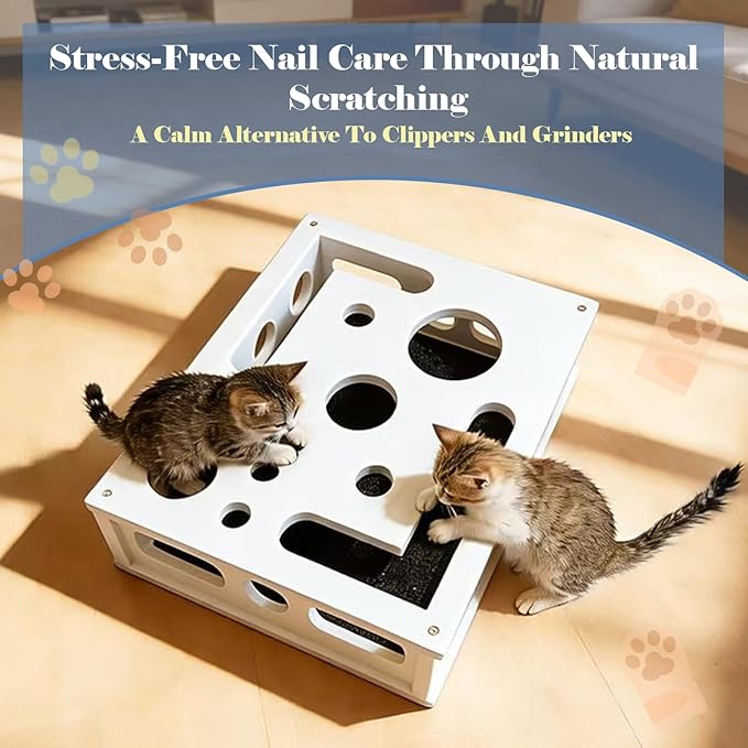 Cat Nail File Puzzle Enrichment Box, Wooden Cat Scratch Puzzle Box with Sandpaper Inside, Cat Scratch Puzzle Enrichment Box Nail File, Stress-Free Alternative to Clippers and Grinders for Indoor Cats