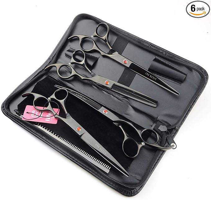 Professional PET DOG Grooming Coated Titanium scissors suit Cutting&Curved&Thinning shears (7.0 inches, Black)…