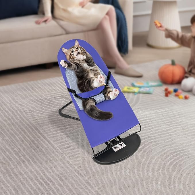Pet Rocking Chair Solid Color Breathable Dog Bed Chair Portable Foldable Dog Cat Chair for Small Pets Weighing Less Than 33.07 lbs, 3 Levels Adjustable Height, Washable&Removable (Purple)