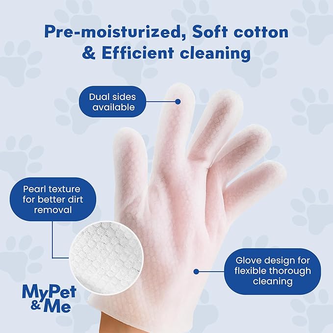 My Pet & Me Pet Glove Wipes for Dogs & Cats, Hypoallergenic No-Rinse Grooming with Olive & Jojoba Oil, Deodorizing Dog Bath Gloves & Lick-Safe Cat Wipes for Paws, Face, Ears, 6 Count Travel Pack
