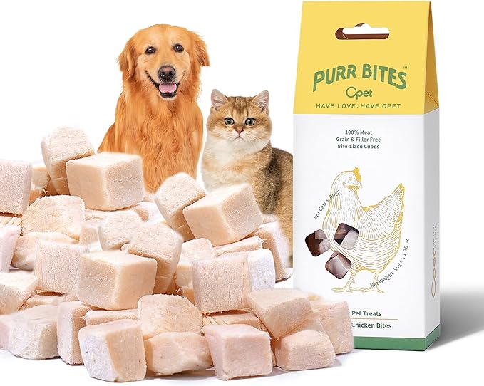 OPET Freeze Dried Cat & Dog Treats, Single Ingredient Chicken Bites for Cats & Dogs, High Protein Pet Training Treats (1.76 oz, Chicken)