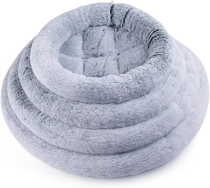 SHENGOCASE 18“ Fluffy Faux Fur Cat Tree Tower Replacement Bed Cushion Pillow with Hook Tapes, Round Donut Cuddler Cat Dog Bed for Desk Table