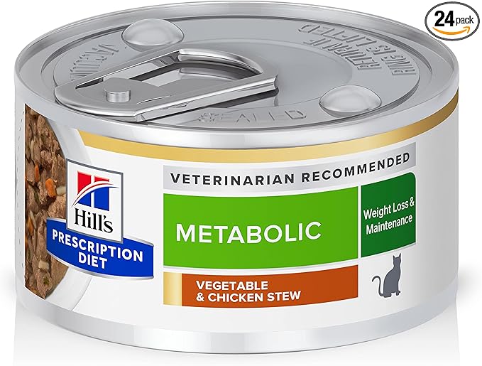 Hill's Prescription Diet Metabolic Weight Management Wet Cat Food, Vegetable & Chicken Stew, 2.9 oz. Cans, 24-Pack