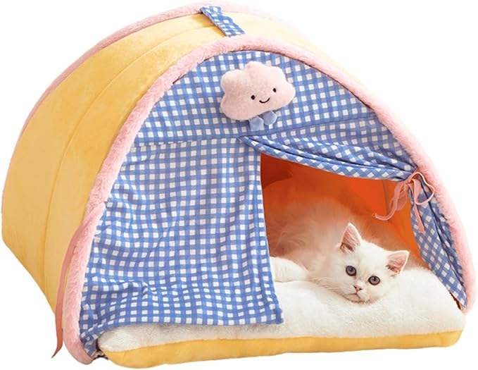 Cat House, Cat Beds for Indoor Cats, Cat Tent with Curtain Design for Winter, Cat Bed with Removable and Washable Cushion (Large)