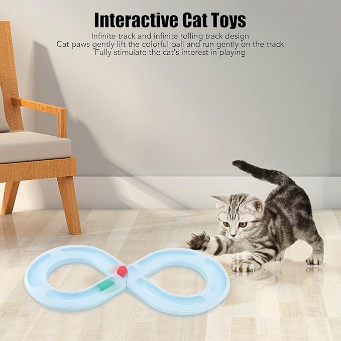 Cat Toys, Cat Tray Toys Kitten Turntable Figure 8 Shaped Cat Turntable Track Ball Toy, Interesting Turntable Kitten Ball Track Toy for Pet Cat Interactive Entertainment