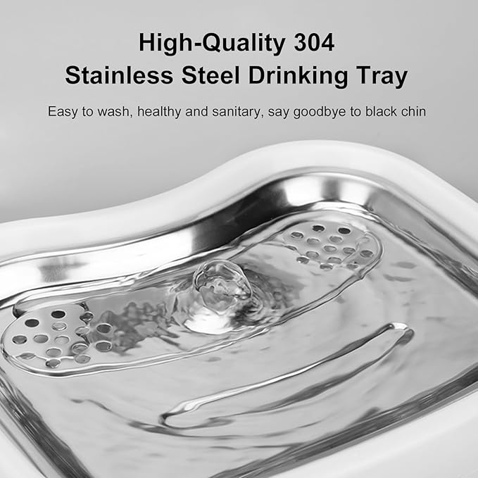 Brrnoo Cat Water Fountain Stainless Steel - 87oz/2.5L Pet Drinking Fountain for Cats Indoor - Automatic Cat Watering Dispenser Bowl with Water Level Window - Quiet for Cats & Dogs (B)