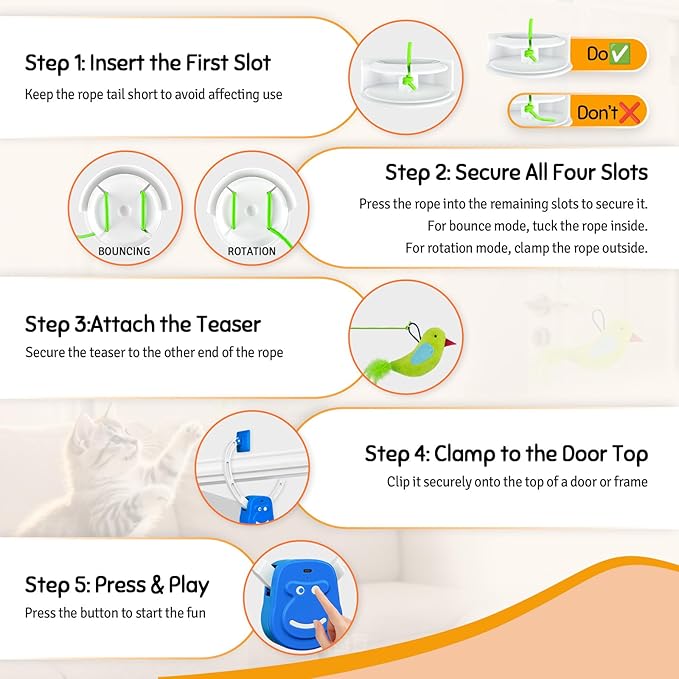 Interactive Cat Toys for Indoor Cats, Automatic Hanging Door Frame Cat Toy with Bird, Mouse & Feather Teasers, Motion Activated Self Play Exercise Toy for Bored Kittens & Adult Cats.