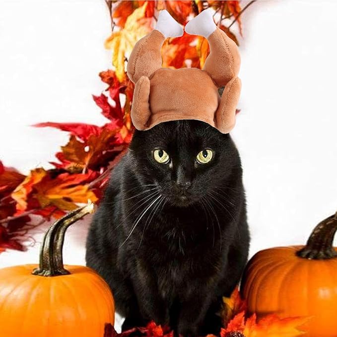 FOIMAS Thanksgiving Turkey Hat for Cat Small Dog Turkey Drumstick Costume Hat for Cat and Small Dog Thanksgiving Costume Decoration Supply
