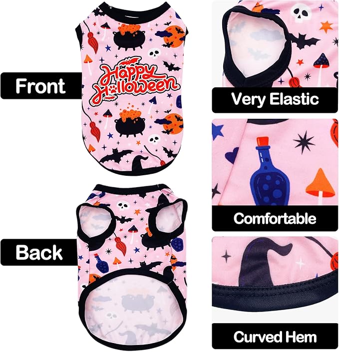 PET SHOW 4 Pack Halloween Dog Shirts for Medium Large Dogs Ghost Pumpkin Tank Top Tee Black Orange T-Shirts Pets Holiday Party Sleeveless Vest Dog Clothes Boys Girls(XX-Large)
