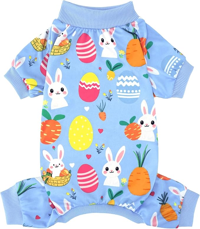 XPUDAC Easter Eggs Dog Pajamas Soft Lightweight Bunny Dog Clothes for Small Medium Dogs Pet Jumpsuit Outfit Cat Apparel-M