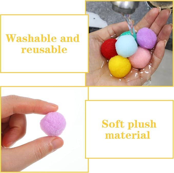 Larrel 100 Pcs Cat Puff Ball Toys, 2.5cm/1in Soft Cat Pom Pom Balls Fuzzy Balls for Cats Cute Pompoms for Indoor Kitten Playing Exercising or Craft DIY Creative Crafts Decorations(Random Assortment)