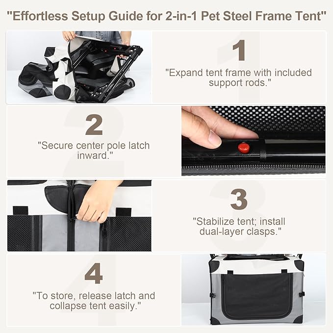 Lekereise Collapsible Dog Crate for Travel - 23.6"x16.5"x16.5" Portable Soft Foldable Playpen for Dogs and Cats, Grey, Large