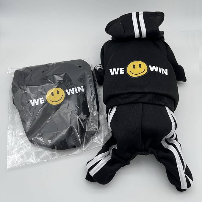 Weowin Pet Outfit - Cute Dog Hoodie Tracksuit Sweater Winter Clothes Pajamas Jumpsuit 4-Legs Black for Puppy Small Medium Large Dogs Girl or Boy (Small)