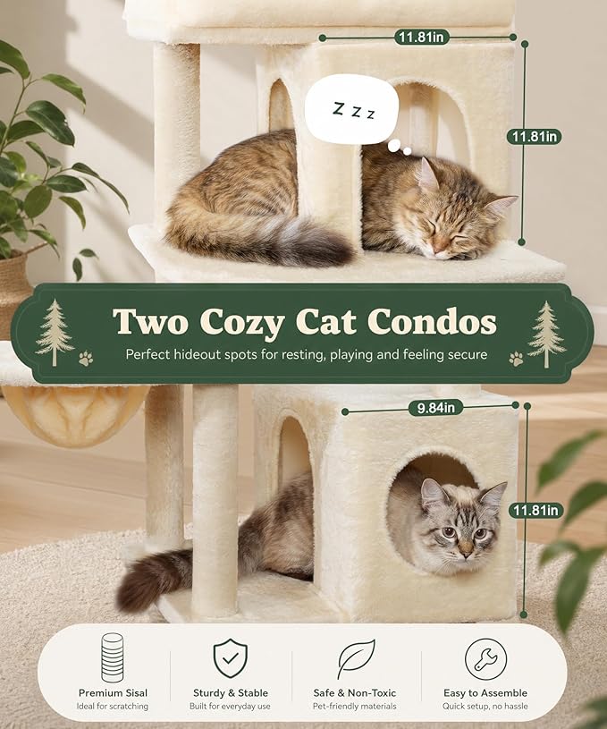68 Inches Heavy Duty Cat Tree for Indoor Cat, Big Cat Tower with Sisal Scratching Posts and Top Perch, Large Platform for Adult Cats, PMT02BW, Beige
