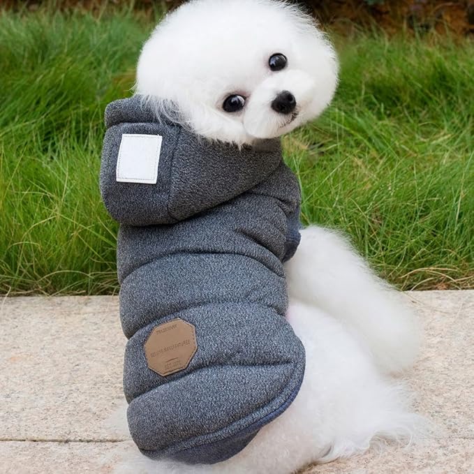 Fleece Dog Hoodie Winter Coat for Small Boy Dog Cat Puppy Cotton Hooded Jacket Chihuahua Clothes Grey M