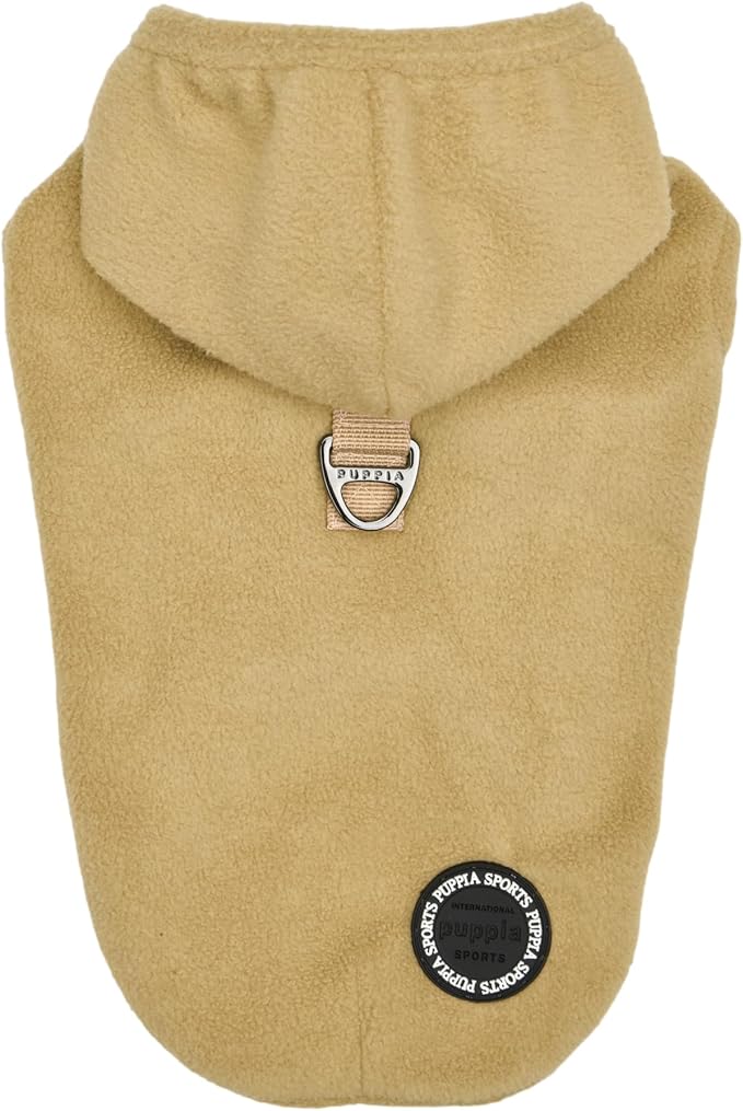 Puppia Zuko Warm Winter Hooded Polar Fleece Shirts with Integrated Harness for Small and Medium Dogs, Beige, X-Large