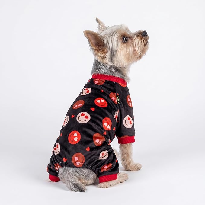 Fitwarm Hearts Eyes Smily Face Dog Pajamas, Cozy Valentines Outfit for Small Dogs Boy Girl, Festive Pet Clothes, Black, Red, XXL