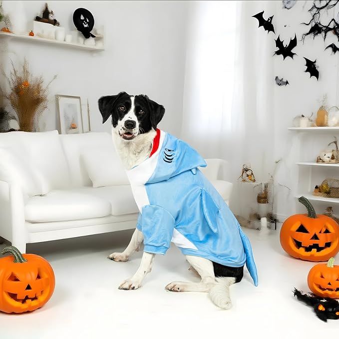 NACOCO Halloween Shark Dog Costume - Pet Christmas New Year Hoodie Warm Party Coat Outfit for Small and Medium Cat Dog Clothes(Blue Shark,L)