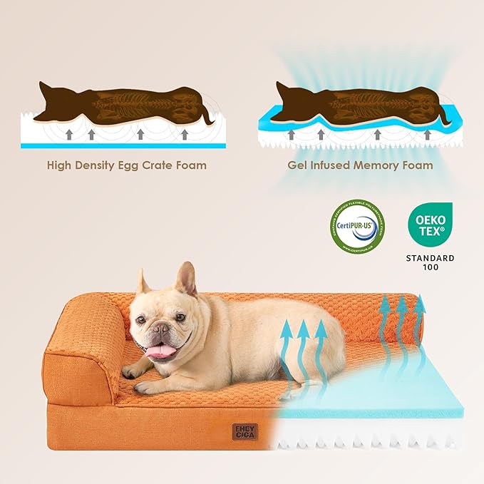 EHEYCIGA Extra Large Dog Bed Othorpedic, Memory Foam XL Dog Bed with Washable Removable Cover, Waterproof Pet Sofa Couch XLarge Size Dogs with Nonskid Bottom, 44x32x6.5, Pumpkin
