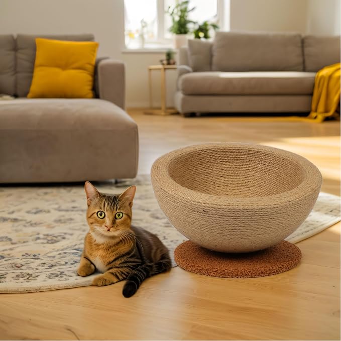 Zerodis Cat Scratcher, Sisal Hemp Cat Scratching Board Circular Concave Design Bed Hammock Bowl Shape 2 in 1 Pet Scratching Post Furniture Protector for Couch 14.2x15.2x7.9in (Tilted Style)