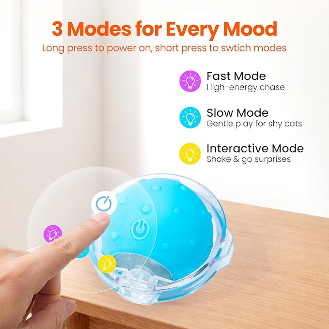 HGB Interactive Cat Toy for Indoor Cats, Automatic Moving Ball with Hunting Play Mat, Motion Activated Hide & Seek Cat Toy with Chirping Sound, Rechargeable Kitten Toys for Bored Indoor Cats