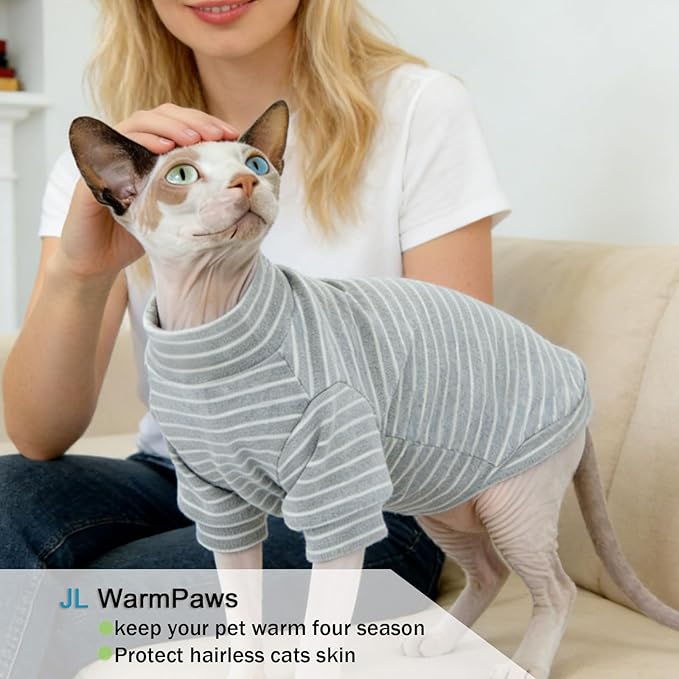 Sphynx Cat Sweater Hairless Cat Clothes Sweater Shirt Soft Warm Long Sleeves Pullover Pet Clothes Pajamas Dog Cloth for Small Dogs Jumpsuit Pet Sweaters (G&W Striped, Large)