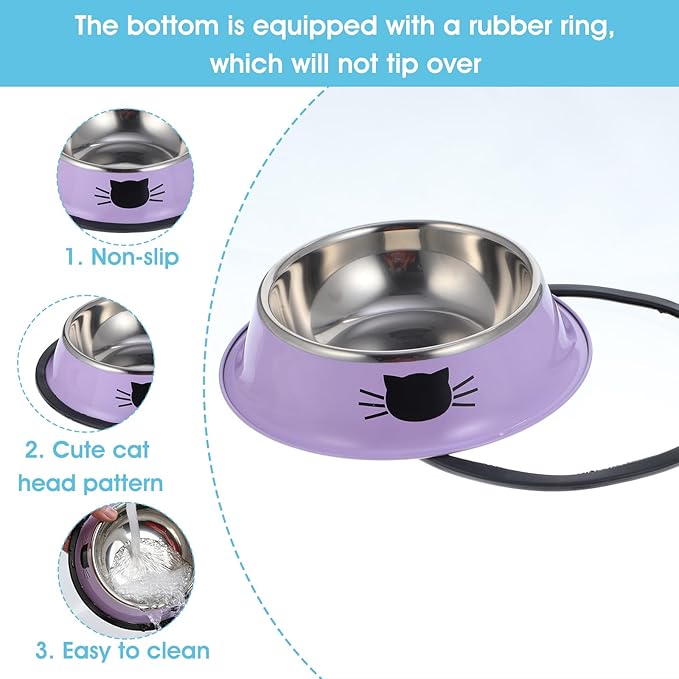 Kifmurase Stainless Steel Cat Bowl 8PCS Non-Slip Cat Food Dishes, 7oz Metal Pet Food and Water Bowls with Non Slip Base for Cats Small Dogs Stackable Feeding