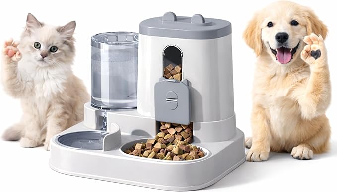 Automatic Dog Cat Feeder – 2-in-1 Cat Food and Water Bowl Set & Dog Food and Water Bowl Set, 800ml + 2.2L Gray