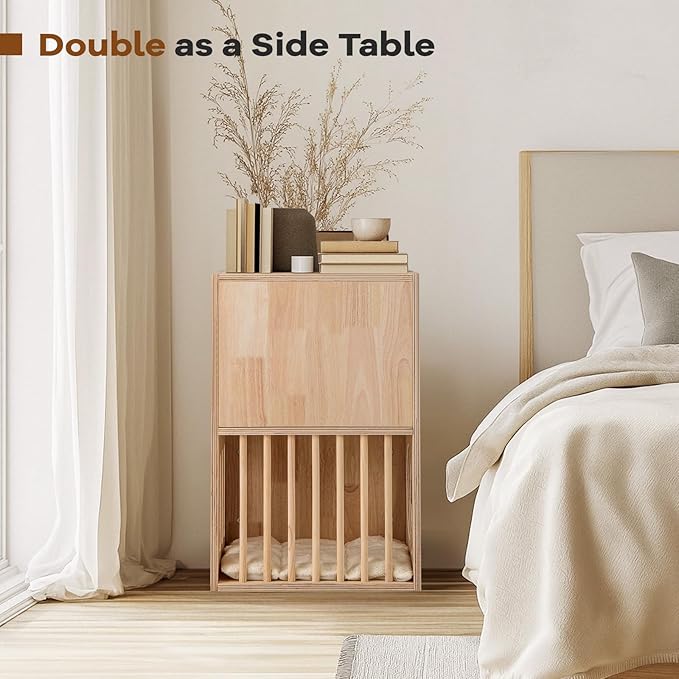 PETSITE 2-Storey Wood Cat House for Indoor Cats, Natural Wooden Double Decker Cat Condo with Removable and Washable Soft Cushions, Air Vents, and Side Entries, Modern Pet Furniture Side Table
