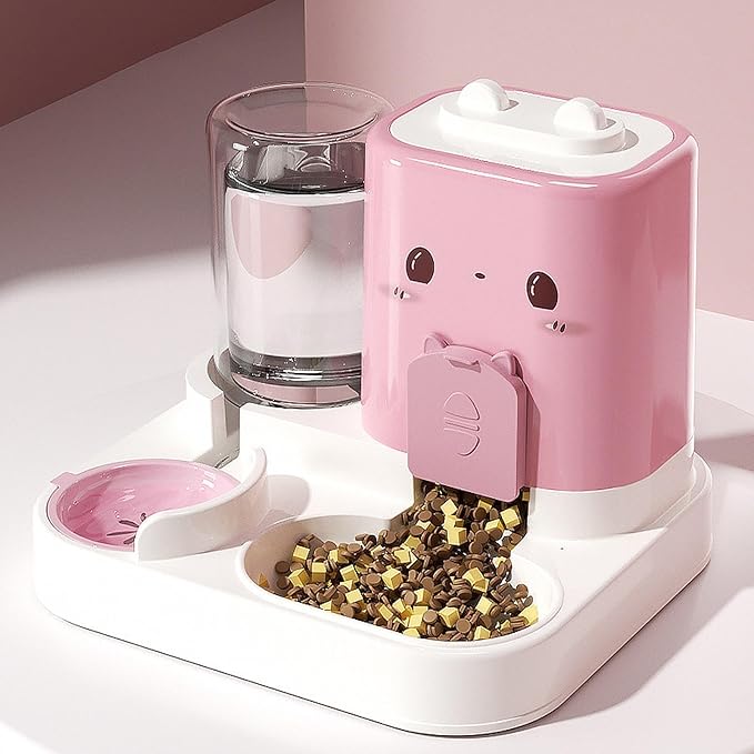 2 in 1 Automatic Pet Feeder with Water Dispenser, 1800ml Large Capacity Food Bowl for Cats and Small Dogs, Detachable Design for Easy Cleaning-