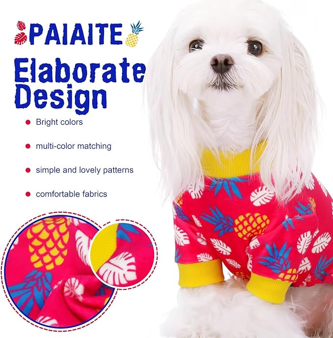 Paiaite 4-Legged Cotton Stretchable Jumpsuit Pjs: Pineapple Pattern Dog Pajamas - Lightweight Cozy Puppy Onesie Clothes, Comfortable Pet Sleepwear Jammies for Hair Shedding Coverage White Edge XS
