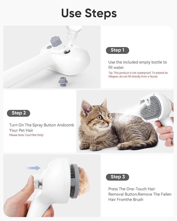 Pet Steam Brush Dog Cat 2026 New Grooming Comb for Shedding, Floating Hair, Smooth & Detangling, Gentle Cool Mist Softens Hair Reduces Static Helps Pets Who Dislike Bathing,Includes Waterless Shampoo