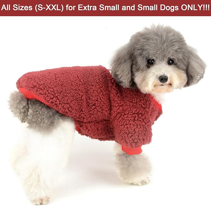 Zunea Small Dog Sweater Coat Winter Fleece Puppy Clothes Sherpa Warm Chihuahua Jacket Jumper Clothing Fall Pet Cat Doggy Boy Girl Shirt Apparel for Cold Weather Red S